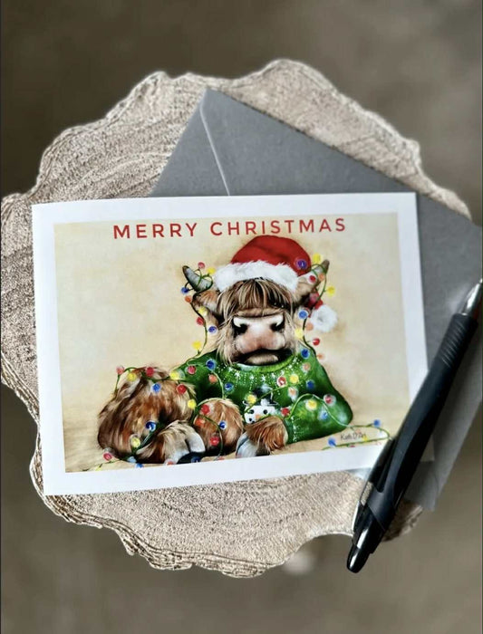 Christmas Lights Cow Card