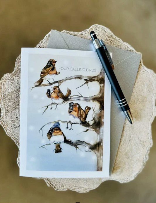 Four Calling Birds Christmas Card