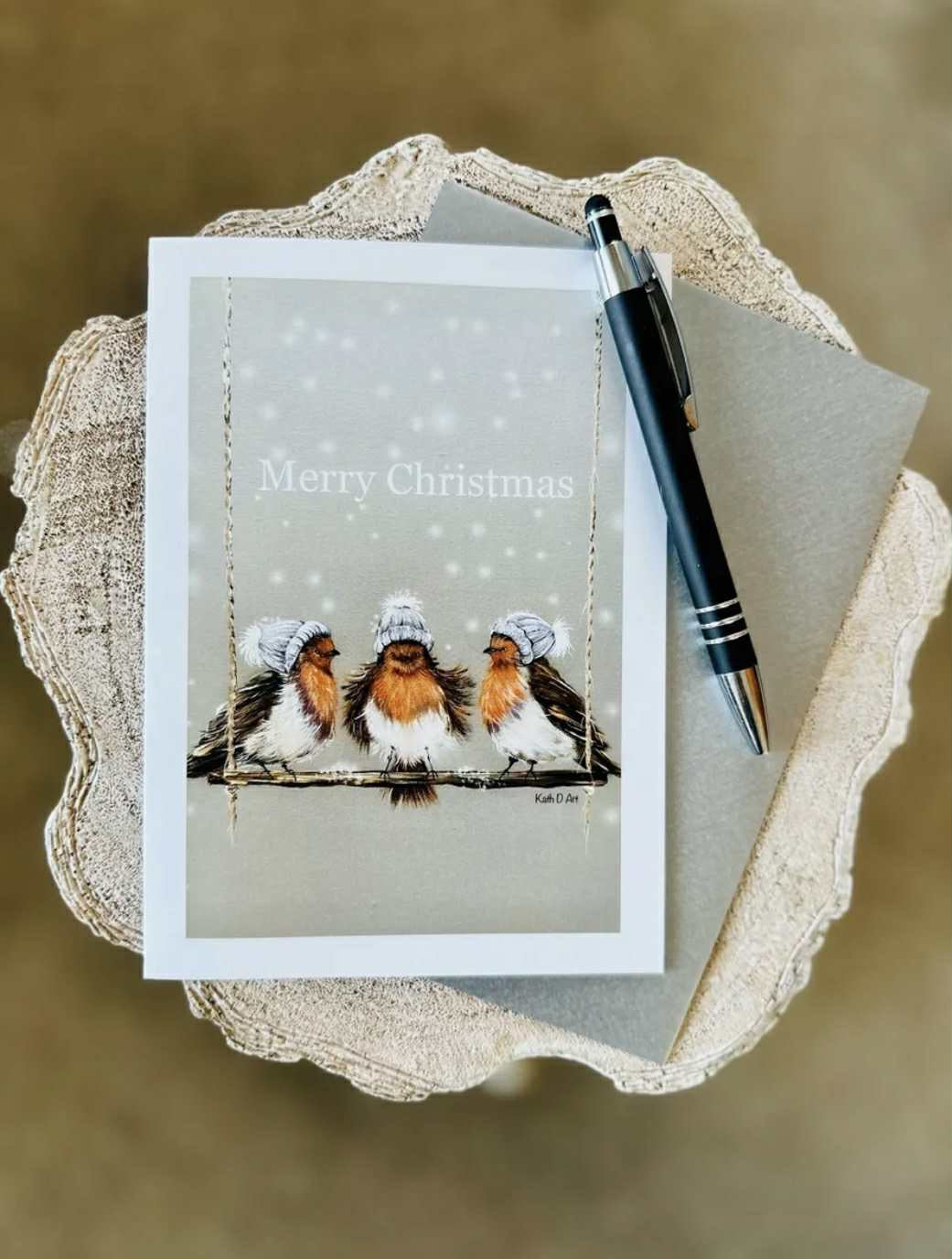 Robins On A Swing Christmas Card